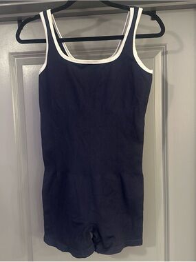 OQQ | Navy One-Piece Romper with White Trim